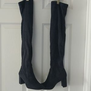 Navy Blue Microfiber OTK Boots